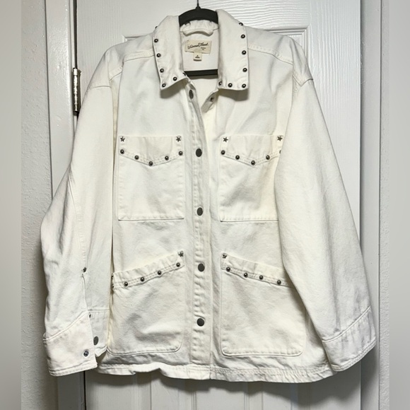 White Studded Jean Jacket with Star Embellishment - Picture 2 of 8